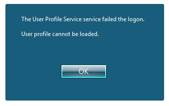 Accesso del Servizio profilo utenti non riuscito. Impossibile caricare il profilo utente.