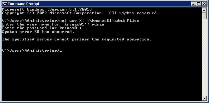 System error 58,quando si tenda di accedere ad una shares di rete su Windows 7 da XP
